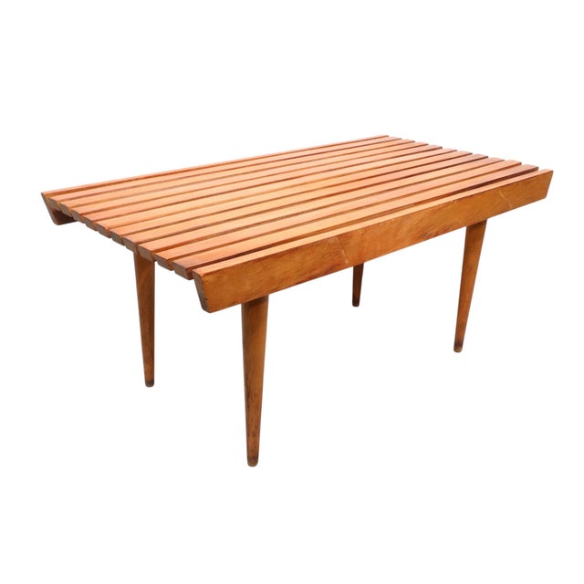 Classic Mid Century slat bench, reminiscent of the iconic Nelson bench table, probably made in Yugoslavia circa 1950/60's....