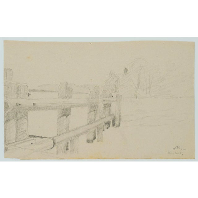 Hans Christiansen (1866 Flensburg - 1945 Wiesbaden): Footbridge on the shore of Lake Starnberg, c. 1922, PencilTechnique:...