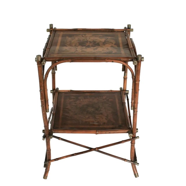 Chinoiserie Bamboo & Brass Tiered Occasional Table For Sale - Image 3 of 12