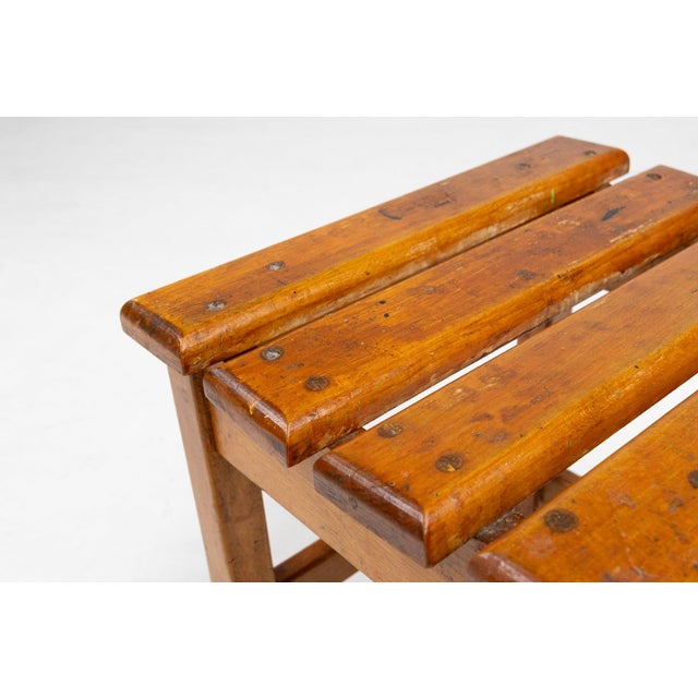 1920s Industrial Brutalist Wooden Stool, Belgium, 1920s For Sale - Image 5 of 11