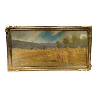 Antique Early 1900s American Pastel Agrarian Landscape Drawing For Sale