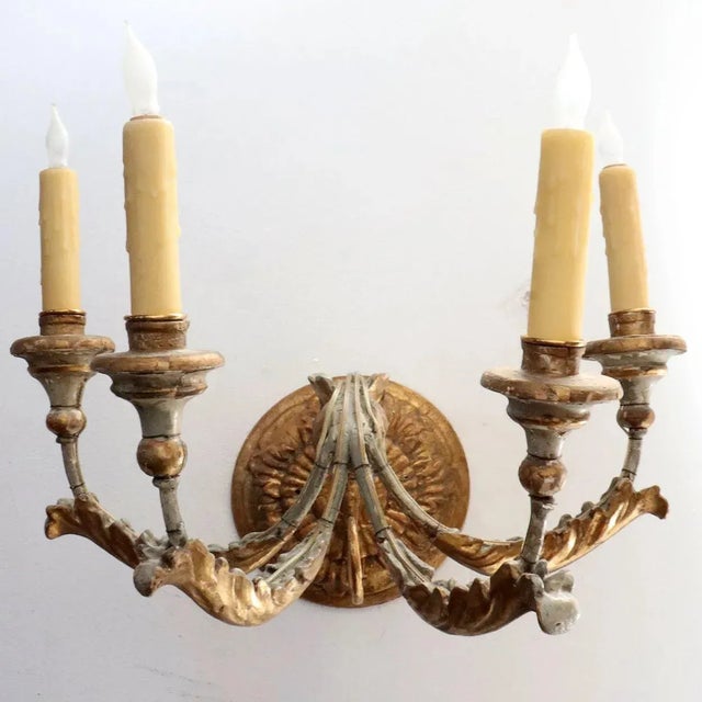 Wood Early 19th Century Italian Giltwood & Gesso 4-Arm Wall Sconces - A Pair For Sale - Image 7 of 9