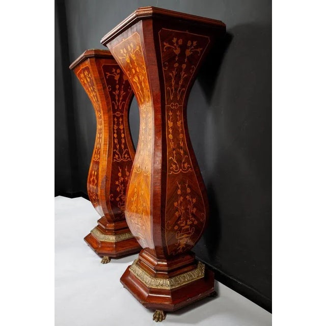 Green Large 19th Century French Marquetry Inlaid Pedestals, Set of 2 For Sale - Image 8 of 12