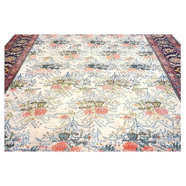 Antique Persian Malayer Wool 11x18 Ivory, Blue, Green & Salmon Handwoven Area Rug #9902772 For Sale - Image 9 of 11