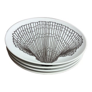 Vintage Mid-Century Modern Fitz & Floyd Monotone Shell Brown Luncheon Plates - Set of 4 For Sale