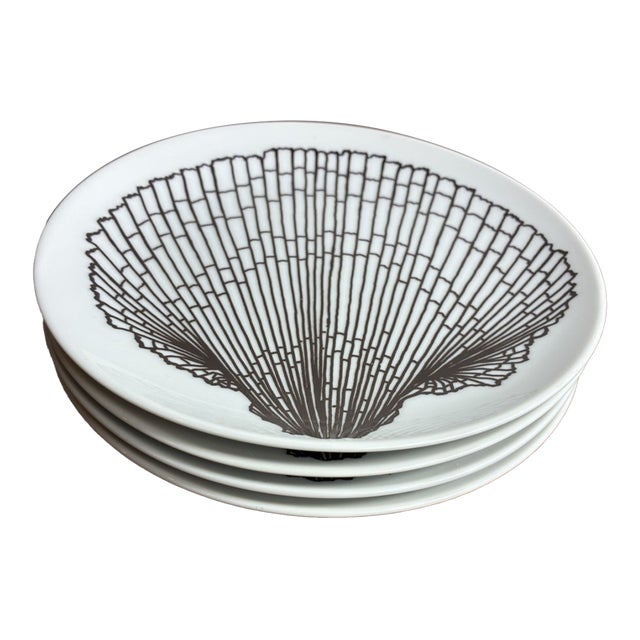Vintage Mid-Century Modern Fitz & Floyd Monotone Shell Brown Luncheon Plates - Set of 4 For Sale