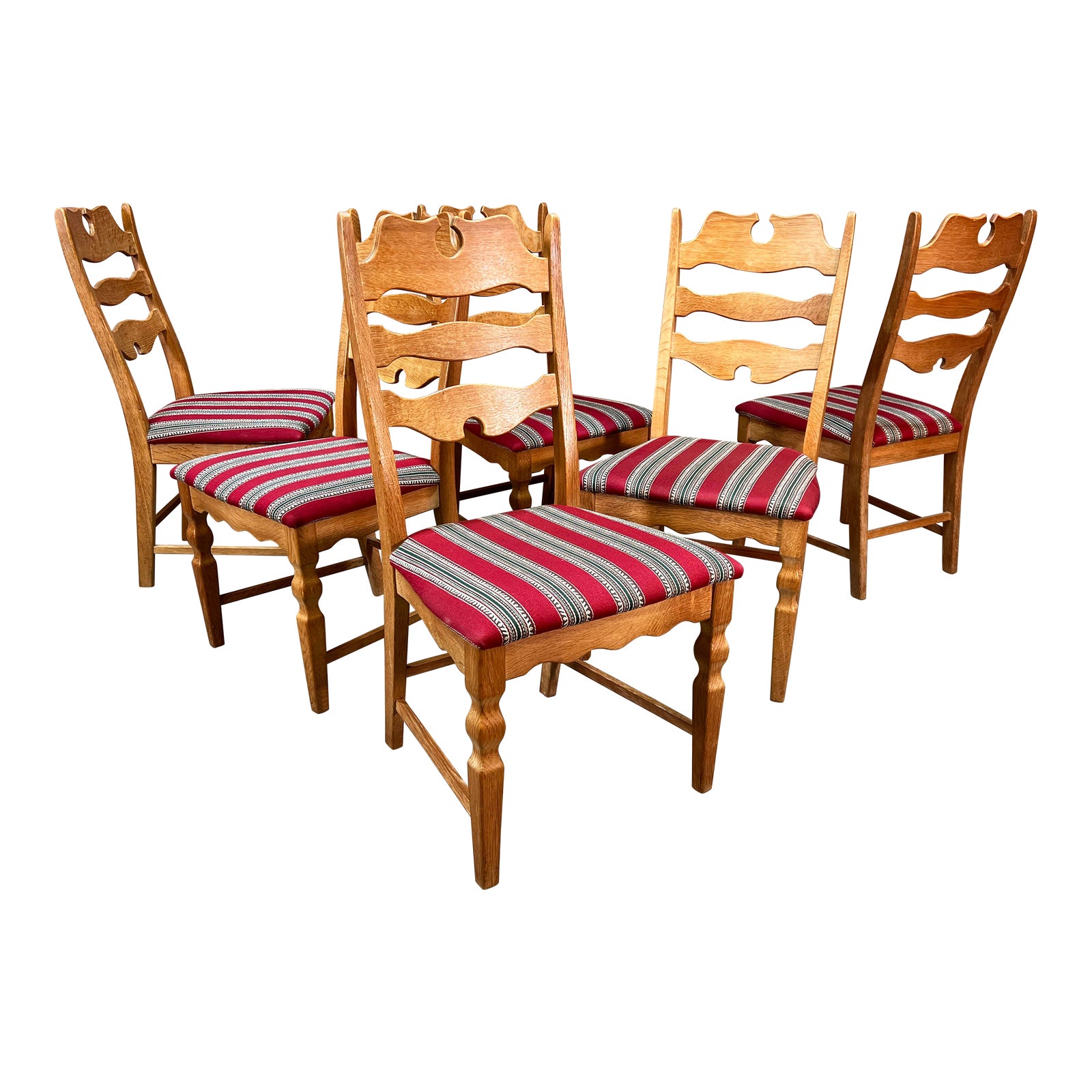 Vintage 1960's Danish Oak Razor Dining Chairs by Henning Kjærnulf for Eg Kvalitetsmøbler - Set of 6