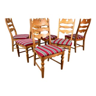 Vintage 1960's Danish Oak Razor Dining Chairs by Henning Kjærnulf for Eg Kvalitetsmøbler - Set of 6 For Sale