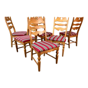 Vintage 1960's Danish Oak Razor Dining Chairs by Henning Kjærnulf for Eg Kvalitetsmøbler - Set of 6