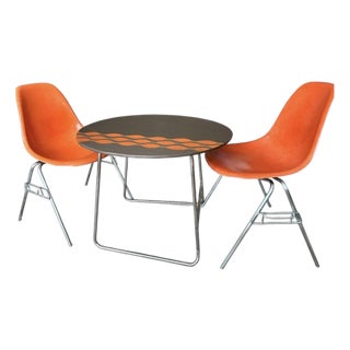 Herman Miller/Eames Vintage Fiberglass Stacking Chairs (2) With Coordinating Side Table For Sale