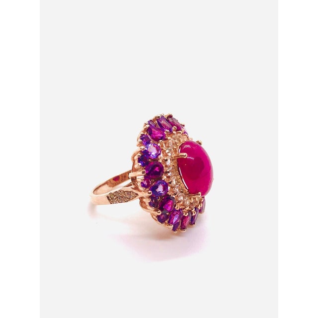 Bochic “Capri” Vintage Ruby, White Topaz & Amethyst Ring — 18K Gold & Silver 12ct Natural Ruby •5 Carat Natural Purple...