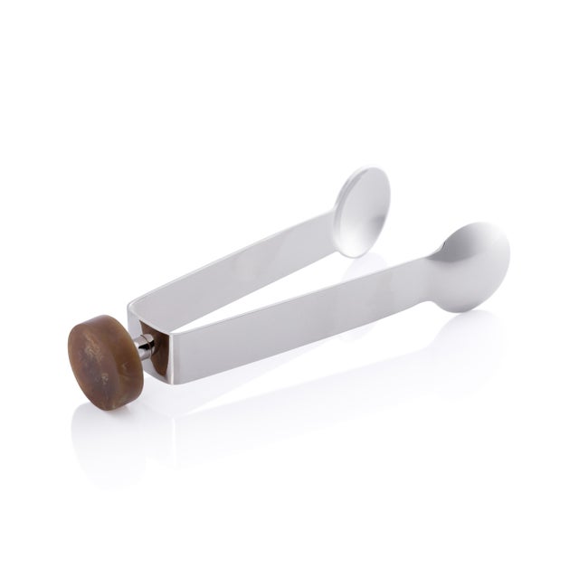 Contemporary Spiga Stainless Steel Ice Tong, Nickel with Amber Accent For Sale - Image 3 of 3