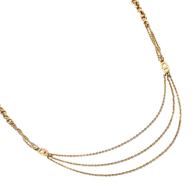 Vintage Christian Dior Solid Gold CD Three Strand 28" Long Necklace Germany For Sale - Image 13 of 13
