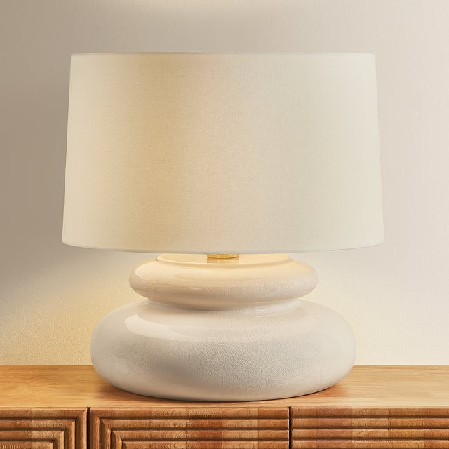 Mitzi Pia 19.5 in. 1 Light Table Lamp in Aged Brass and Ceramic Butter Crackle Finish For Sale In New York - Image 6 of 8
