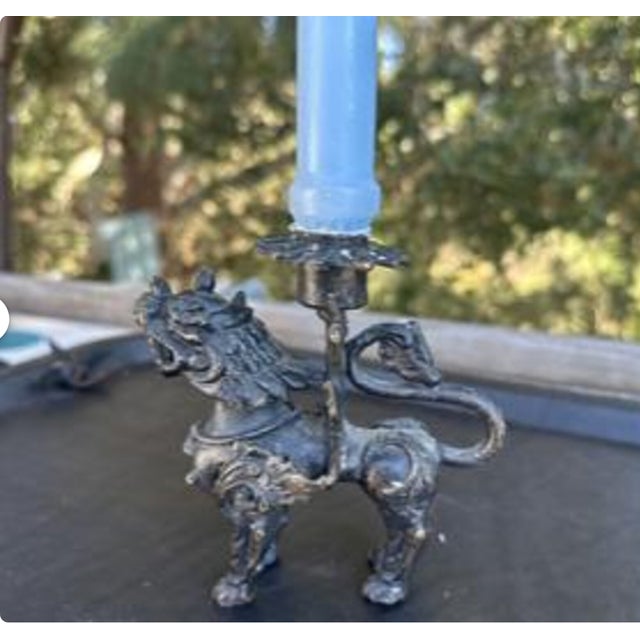 Vintage Bronze Chinese Foodog Candlestick Holder For Sale In Los Angeles - Image 6 of 9