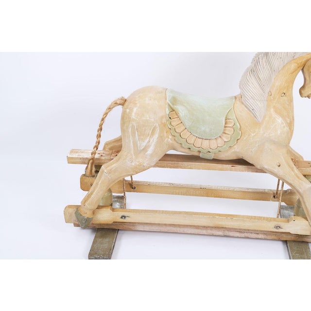 Mid-Century French Blond Polychromed Rocking Horse, 1940s For Sale - Image 9 of 13
