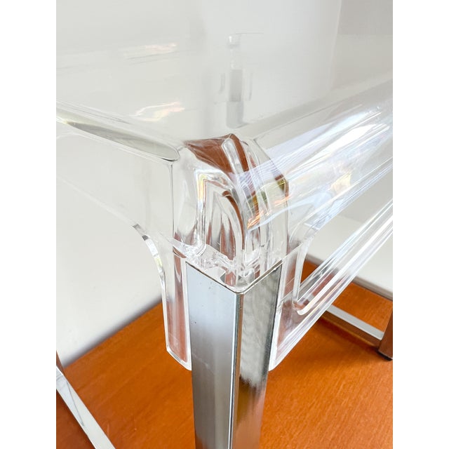 Vintage Clear Acrylic Glass and Chrome Side Table attributed to Marc Berthier, 1960s For Sale - Image 4 of 12