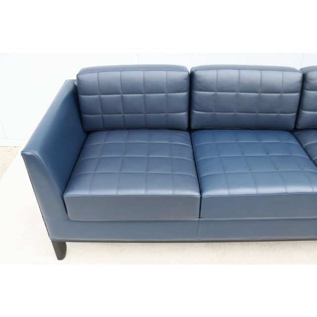 MCM Style Mark Goetz for Bernhardt Design Moreau Sofa in Navy Blue Leather For Sale - Image 12 of 18