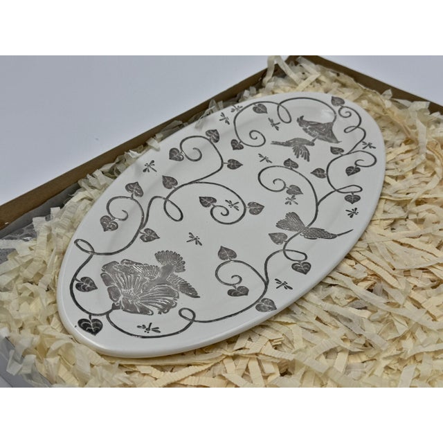 1980s Emilia Castillo Taxco Porcelain & Pure Silver Hummingbird Serving Platter For Sale - Image 11 of 18