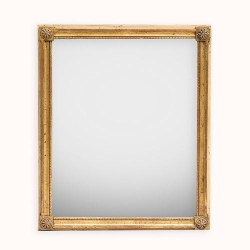 Glass Small Louis XVI Giltwood Mirror with Floral Corners For Sale - Image 7 of 8