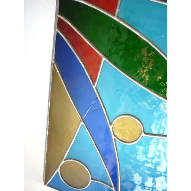 Blue Italian Modernist Stained Glass Art, 1960s For Sale - Image 8 of 9