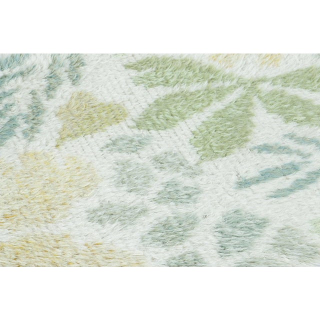 Rug & Kilim Vintage Swedish Rya Rug in Blue With Green & Beige Floral Pattern - Rug & Kilim For Sale - Image 4 of 6
