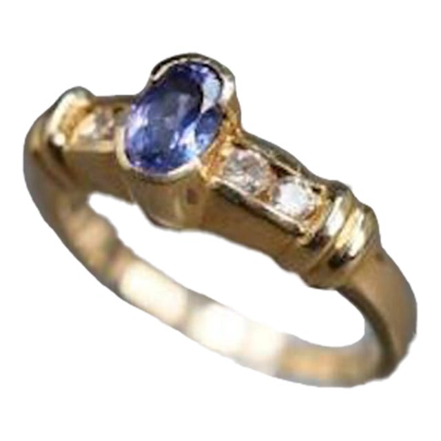 Tanzanite & Diamond 14-Karat Yellow-Gold Ring For Sale