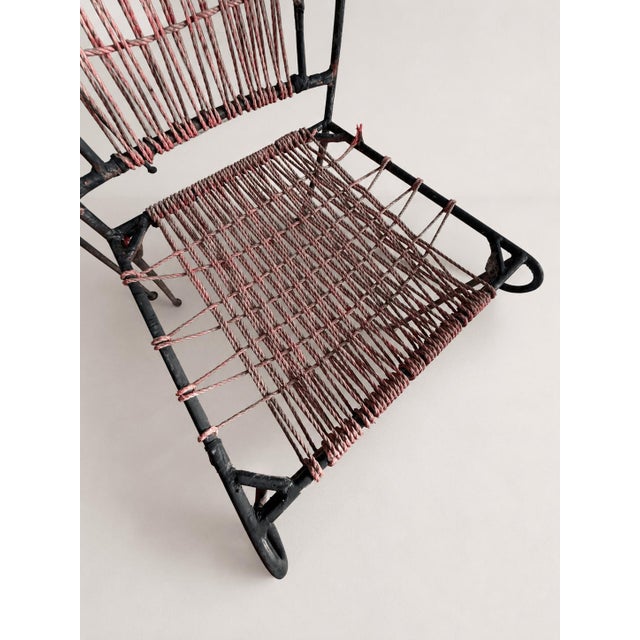 1950s Mid-Century French Wrought Iron and Woven Cord Patio Chairs, 1950s, Set of 4 For Sale - Image 5 of 17