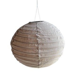 Japanese-Style Round Pink Rattan and Natural Linen Pendant Light For Sale