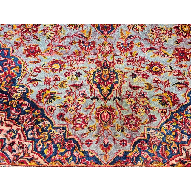 Early 20th Century Persian Kashan Rug, Hand-Knotted Wool, Floral Pattern, Turquoise & Red,6x9 For Sale - Image 17 of 18