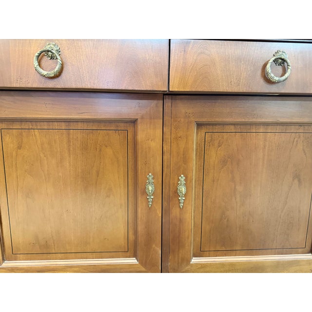 Late 20th Century Baker Palladian Collection Neoclassical Walnut Sideboard With Ebonized Columns For Sale - Image 9 of 11