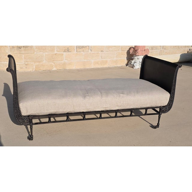 Campaign Style Steel Daybed Sofa Chaise With Down Cushion For Sale - Image 10 of 15