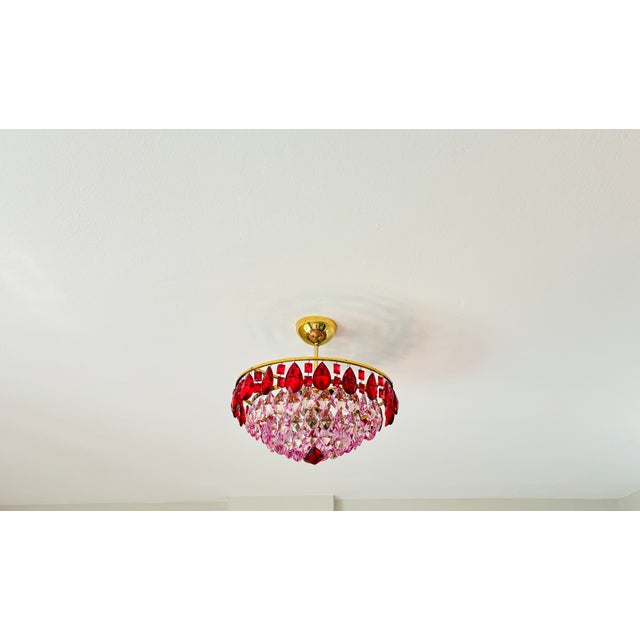 Vintage French Style Crystal Chandelier – Hand-Painted Pink & Ruby Red Prisms For Sale - Image 6 of 18