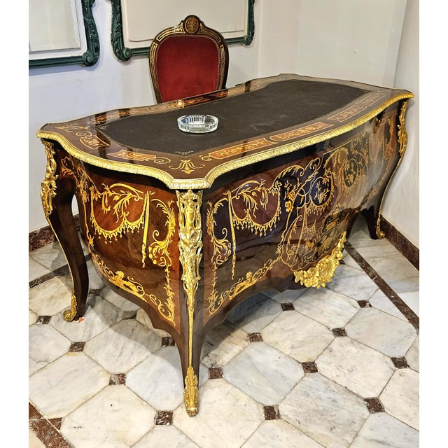 Rococo Grand French Rococo Writing Desk – Ornate Black Lacquer Desk With Gold Leaf & Bronze Details For Sale - Image 3 of 4