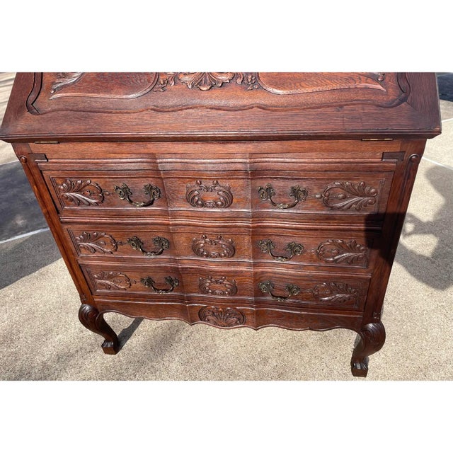 Vintage French Carved Secretary Desk For Sale - Image 4 of 8