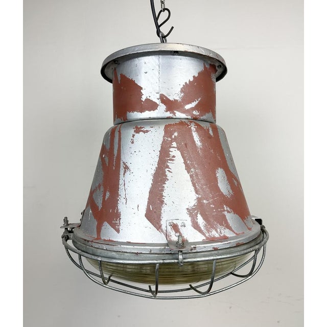 Industrial Cage Factory Pendant Lamp with Glass Cover from Mesko, 1970s For Sale - Image 6 of 18