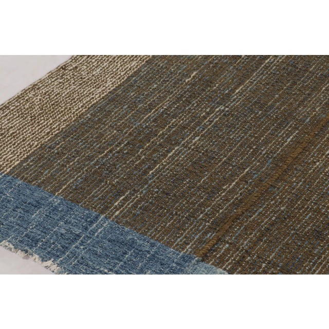 Rug & Kilim’s Contemporary Flatweave in Brown With Blue Abrash Border For Sale In New York - Image 6 of 9