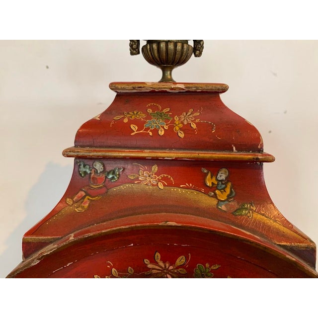 20th Century Red Lacquered Wooden Cartel Clock with Chinese Decoration For Sale - Image 9 of 13