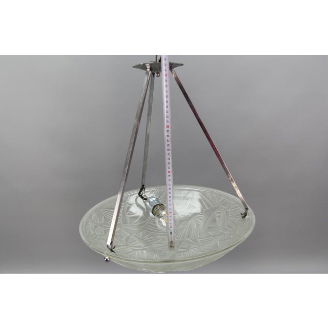 Art Deco French Chromed Brass and Frosted Glass Pendant Light by Noverdy, 1930s For Sale - Image 12 of 18