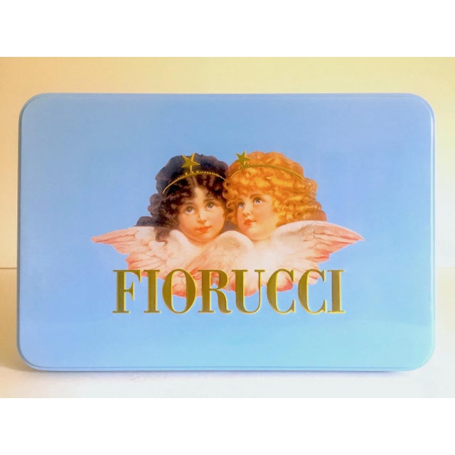 Vintage 1980s Fiorucci New Wave Italian Fashion Cherub Angels Post Modern Blue Tin Metal Box For Sale - Image 13 of 13