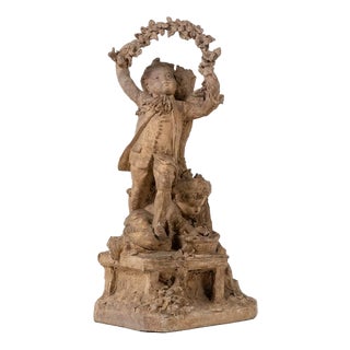 Rocaille-Style Terracotta Sculpture of Children and Flowers, 1850s For Sale