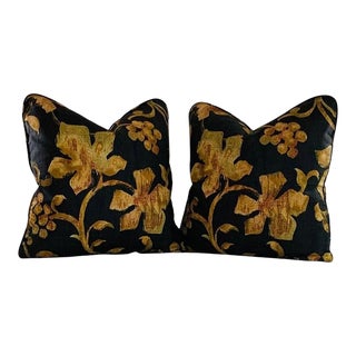 Covington 5th Avenue Designs Black Gold Green Terra Cotta Botanical Grapevine Leaves Vine Pillow Covers- a Pair For Sale