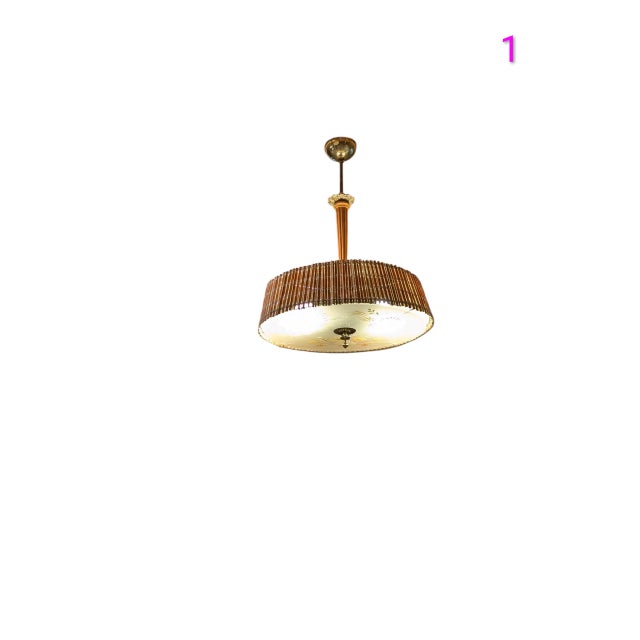 Pendant Lights attributed to Paavo Tynell with Hand-Painted Glass Diffusers attributed to Kyllikki Salmenhaara for Taito Oy, Finland, 1940s, Set of 2 For Sale - Image 11 of 18