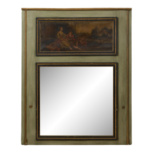 Antique French Verte Peinte Trumeau Mirror, 19th Century