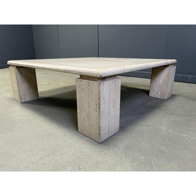 Stone Vintage Square Travertine Coffee Table, Italy, 1970s For Sale - Image 7 of 11