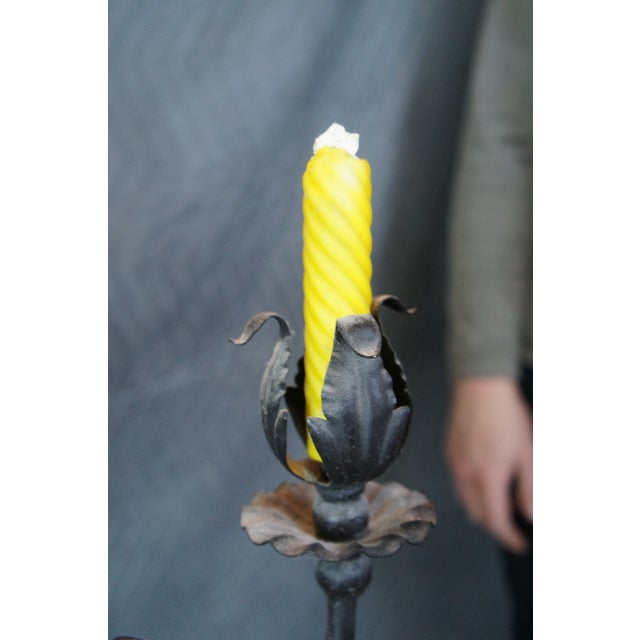 Antique Spanish Revival Wrought Iron Converted Gas Pendant Light Chandelier For Sale - Image 10 of 17