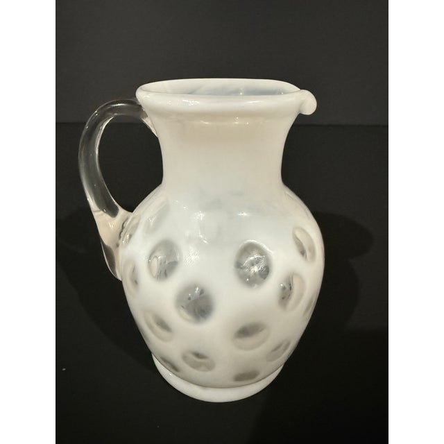 Mid-Century Modern Hand-Blown Frosted Art Glass Pitcher With Polka Dot Pattern VNTG For Sale - Image 3 of 12