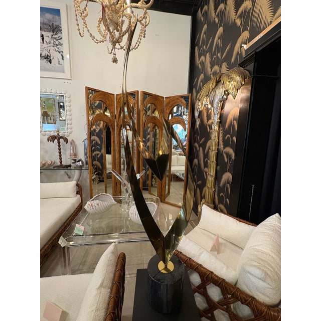 1980s Vintage Signed Curtis Jere Brass & Marble Statue Art Eternal Flame For Sale - Image 5 of 12