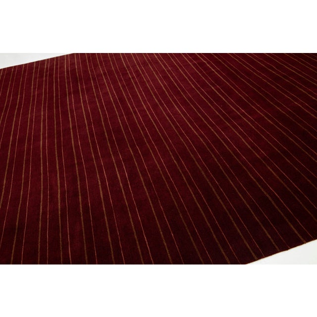 Textile Modern Tibetan Rug Made From Wool and Silk Featuring a Striped Design in Red For Sale - Image 7 of 9