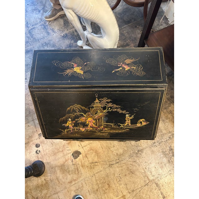 Late 19th Century Antique English Chinoiserie Child’s Slant Front Desk. For Sale - Image 5 of 12